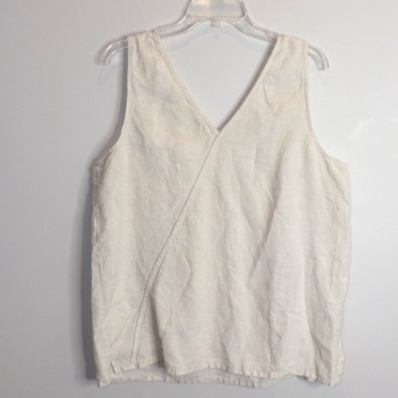 Woman’s Linen Sleeveless Top by Kasper Light Beige V Neck Front and Back Large - Picture 2 of 2